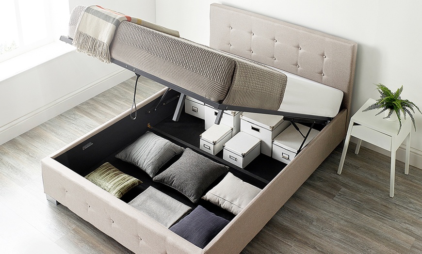 Image 3: Fabric Ottoman Storage Bed with Optional Mattress
