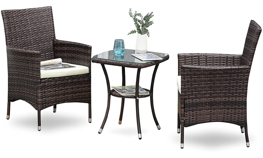 Image 3: Outsunny Three-Piece Outdoor Rattan-Effect Bistro Set 