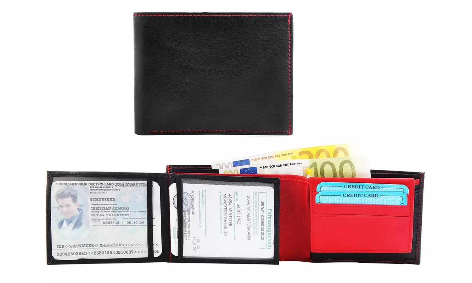 1x, 2x, oder 3x Herren- oder Unisex-Geldbörse aus Leder