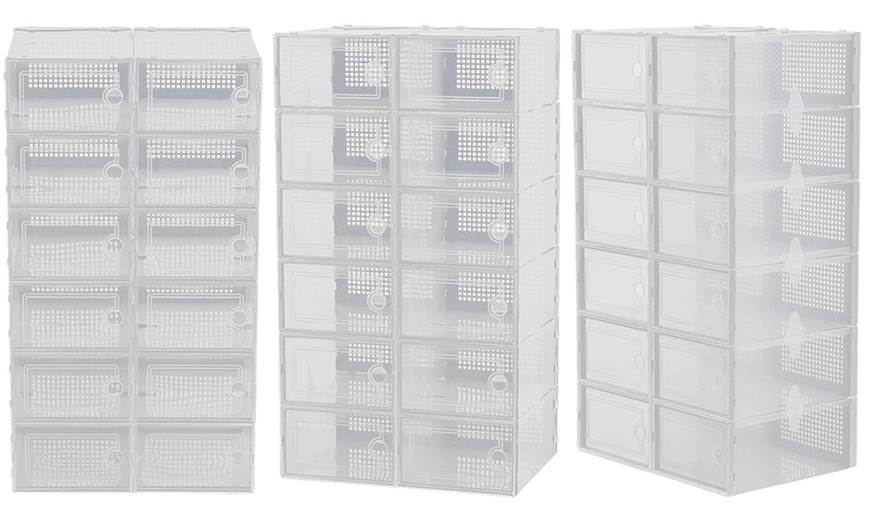 Image 3: 12-Compartment Stackable Shoe Storage Box Organisers