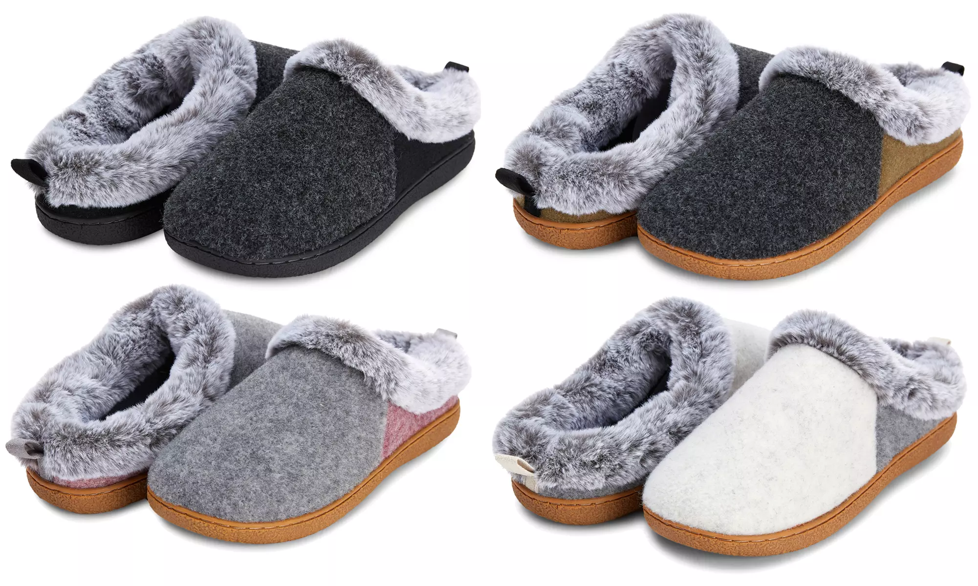 Floopi Women's Two Tone Felt and Faux Fur House Slippers - Primary Image
