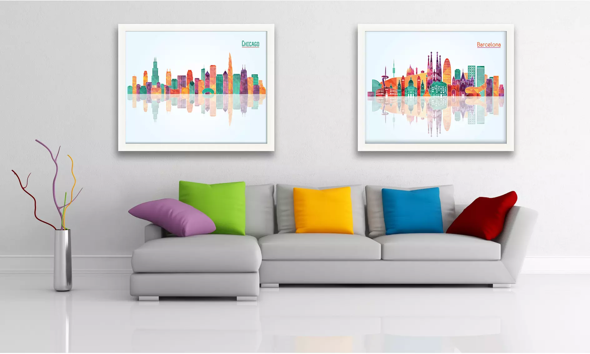 Pop-Art Skyline Giclée Prints in Wood Frame
 - Primary Image