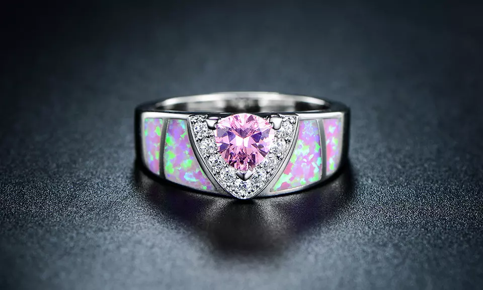 Trillion-Cut Shimmery Pink Opal Engagement Ring by Peermont - Primary Image