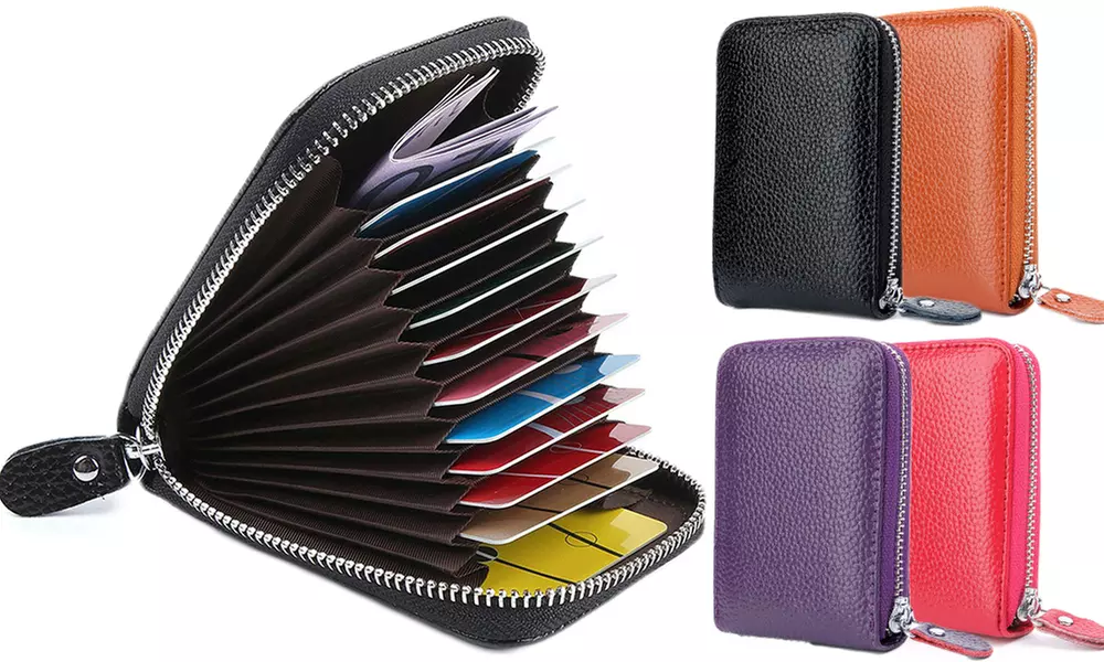 1 ou 2 porte-cartes unisexe RFID en cuir 12 compartiments - Primary Image