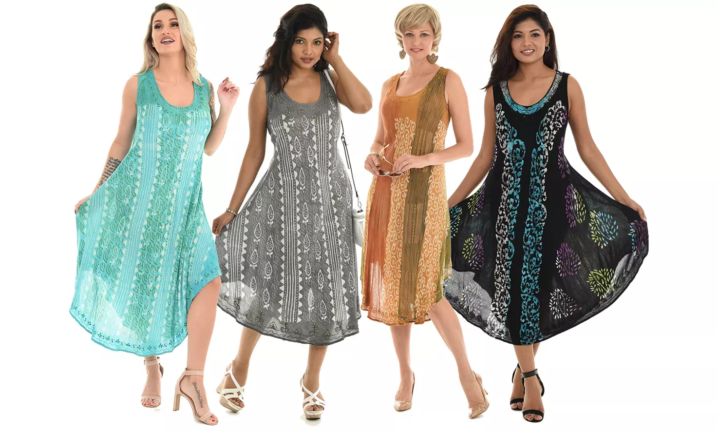 Shoreline Women's Multiprint Sleeveless Rayon Dresses with Sequins. Plus Sizes Available. - Primary Image