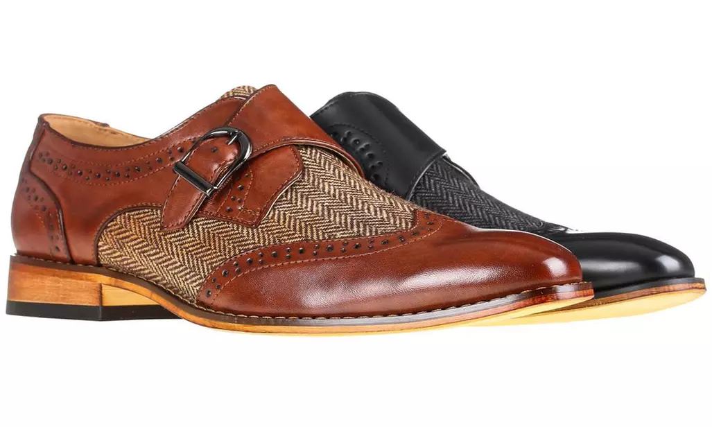 Gino Vitale Men's Monk Strap Herringbone Dress Shoes - Primary Image