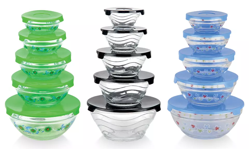 Glass Nesting Bowls with Lids Set (10-Piece) - Primary Image