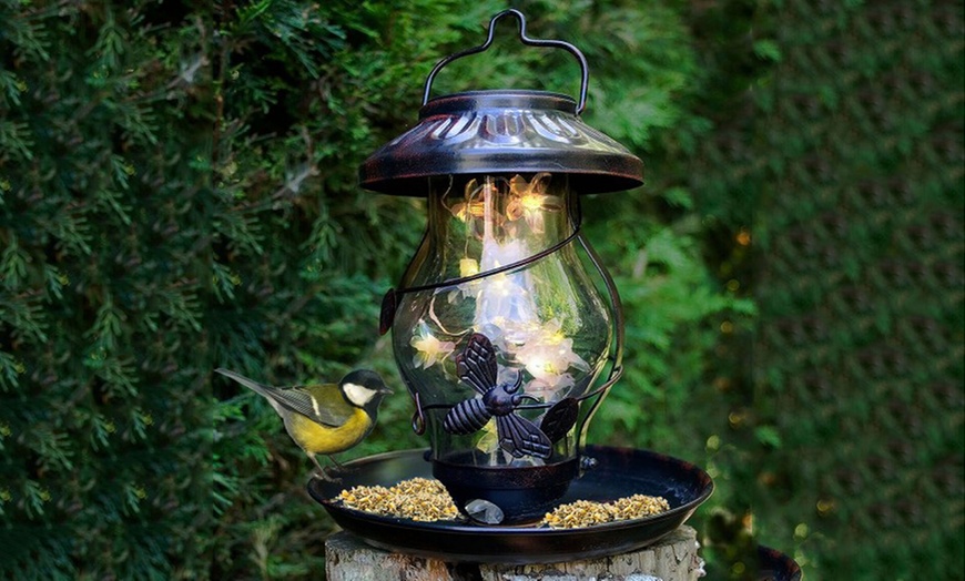 Image 1: Solar LED Bird Feeder Lantern 