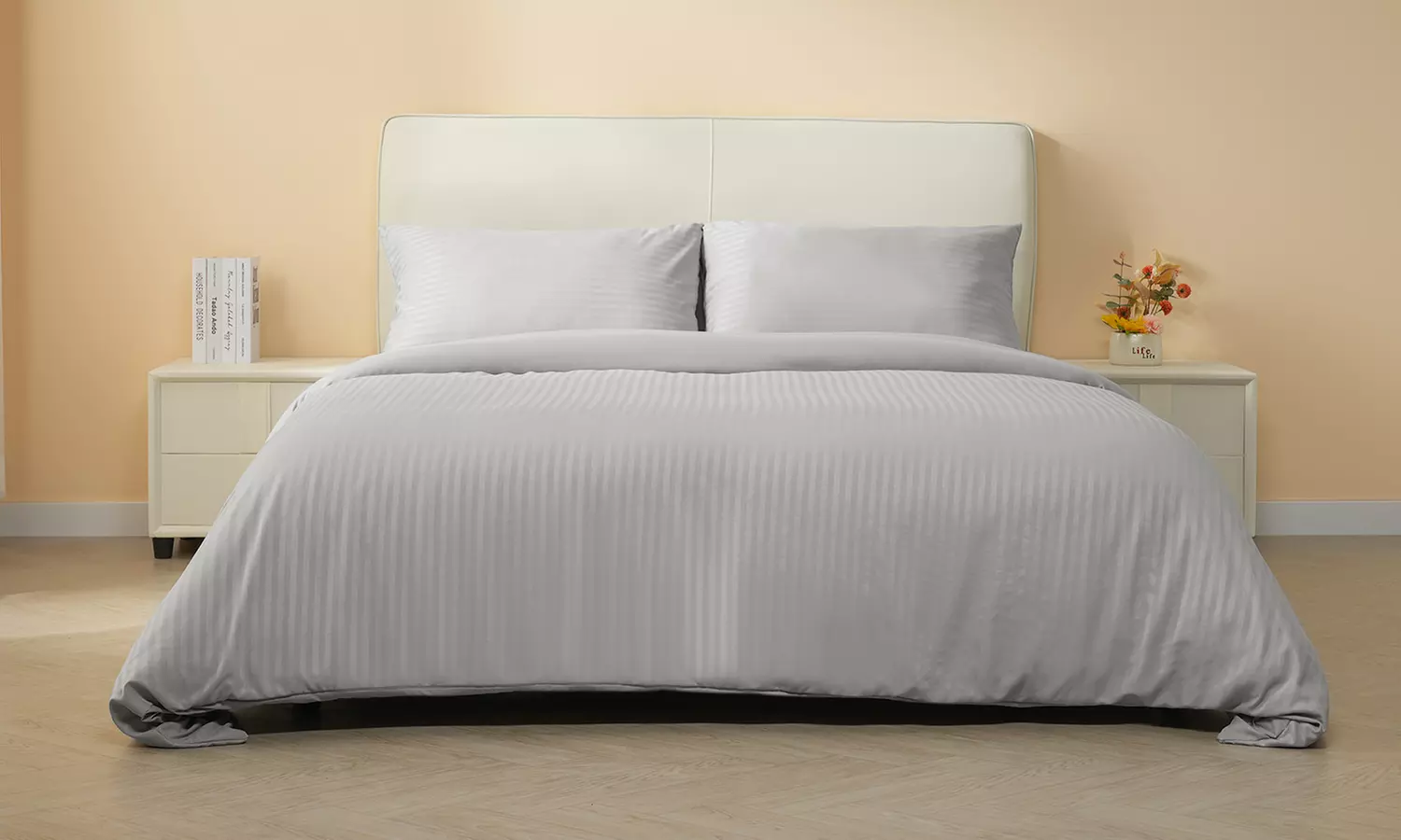 Three Pieces Stripe Duvet Cover Set With Two Pillowcases