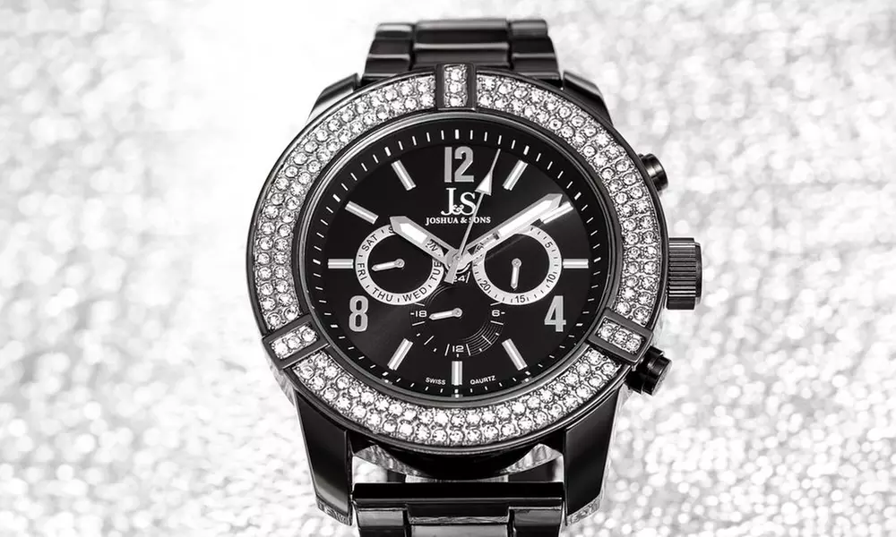 Joshua & Sons Men's Multifunction Watch with Crystal-Adorned Bezel - Primary Image