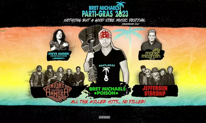 Bret Michaels - Parti Gras Tour w/ Night Ranger, Jefferson Starship, Mark McGrath & Steve Augeri on August 5 at 7 p.m. - Primary Image