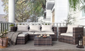 Modular-Corner Rattan-Effect Outdoor Sofa Set with Optional Cover