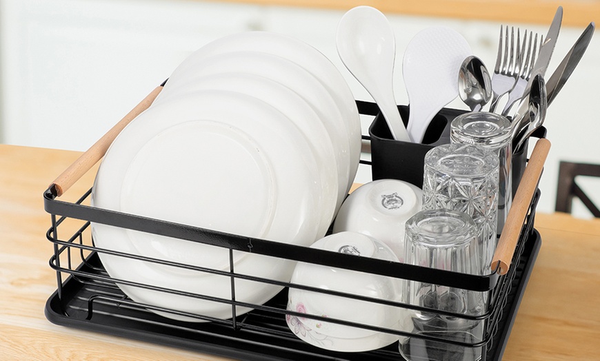 Image 24: Three-Piece Dish Drainer with Drip Tray and Cutlery Holder