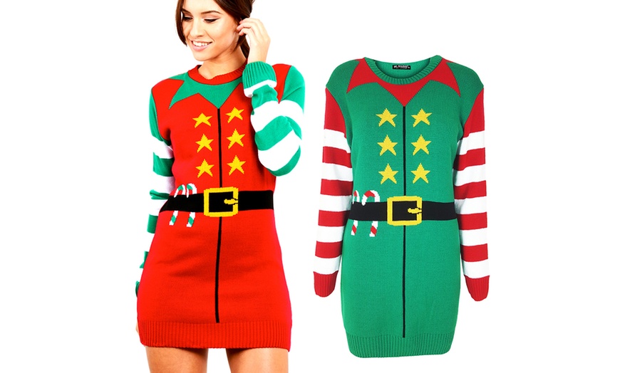 Image 1: Oops Christmas Elf Jumper Dress