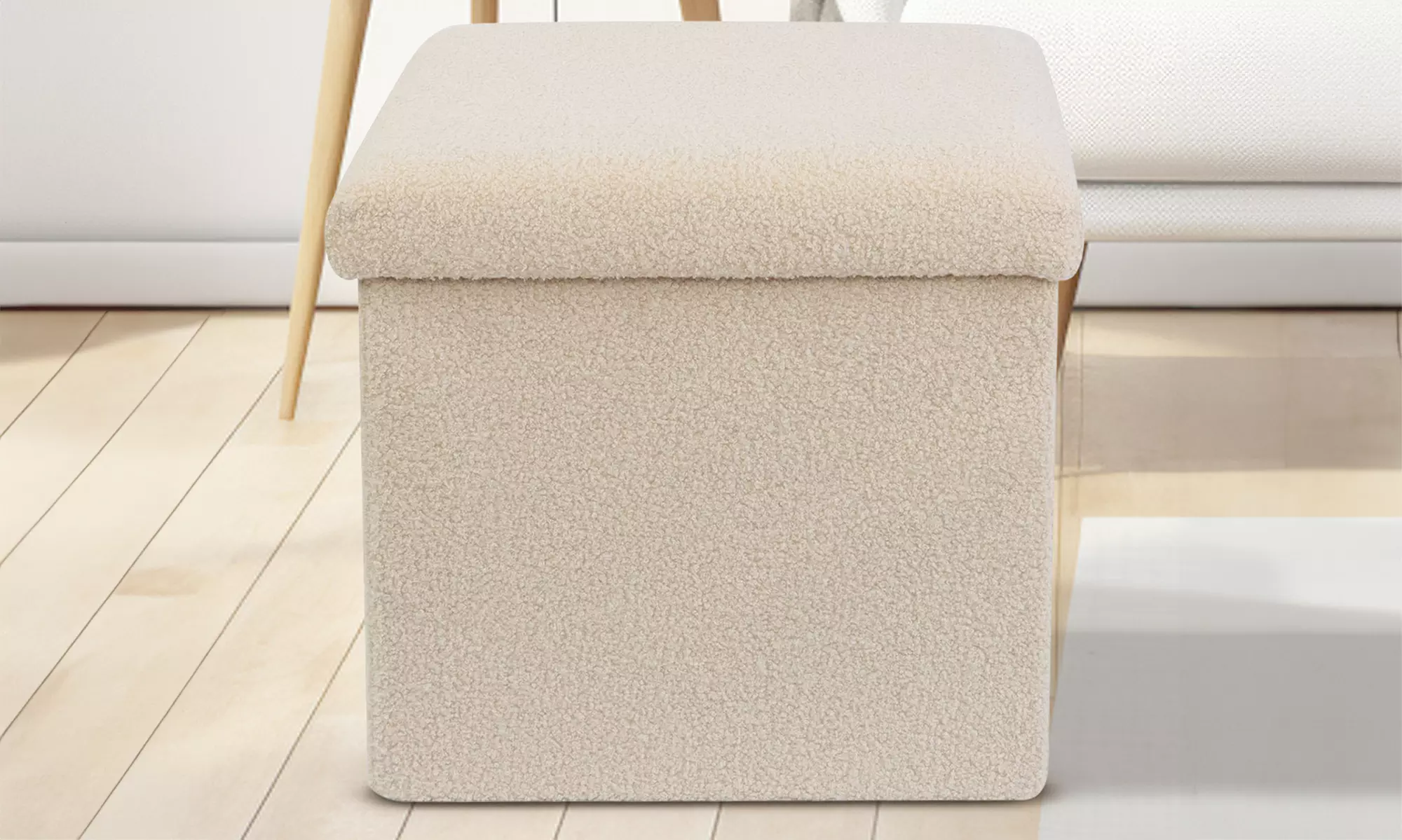 Teddy Boucle Storage Ottoman or Foldable Cube Footstool