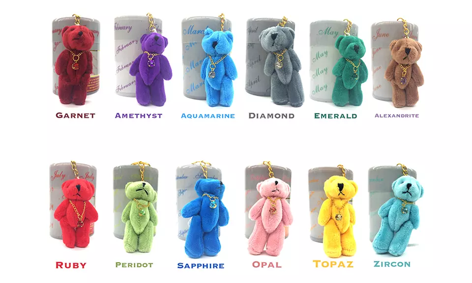 Plush Stuffed Teddy Bear Keychain with Birthstone - Primary Image