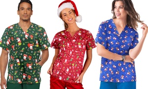 100% Cotton Unisex Christmas Printed Scrubs