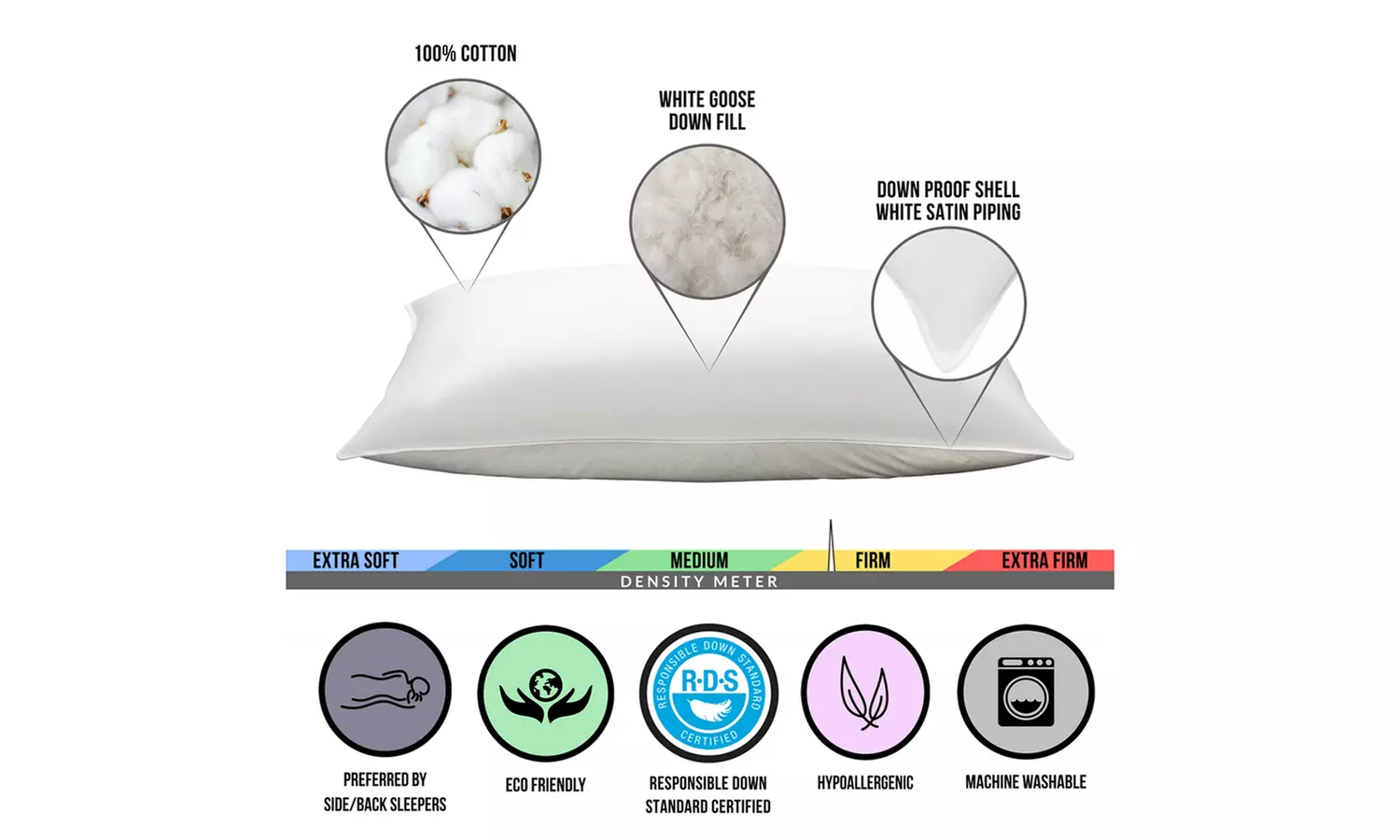 DownSupply Side/Back Sleeper Plush Overstuffed 100% Certified RDS Down Pillow - Second Medium