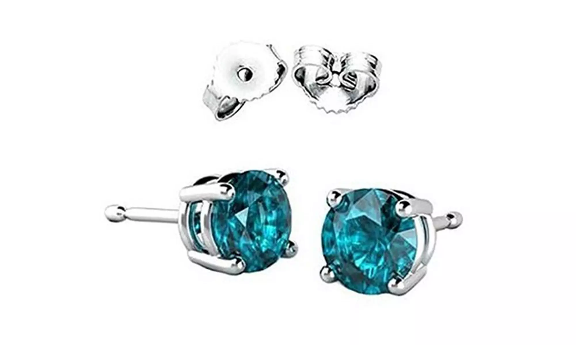Paris Jewelry White Gold Plated 4 MM Round Blue Zircon Stud Earrings - Primary Image
