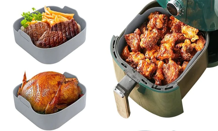 Image 2: Silicone Air Fryer Reusable Liner Pot With Two Oven Mitts