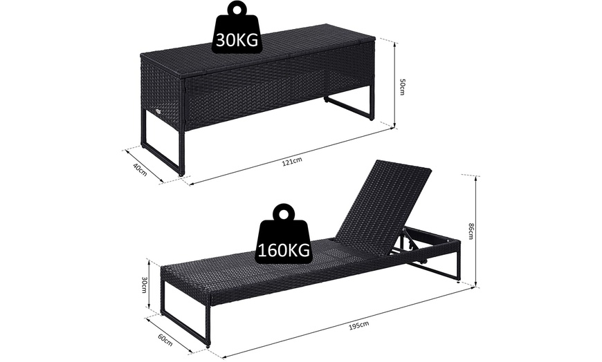 Image 8: Outsunny Rattan Sun Lounger Set