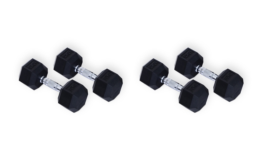 Image 8: Rubber Hexagonal Dumbbells