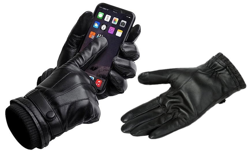 Image 5: One or Two Pairs of Men's Touchscreen PU Leather Gloves