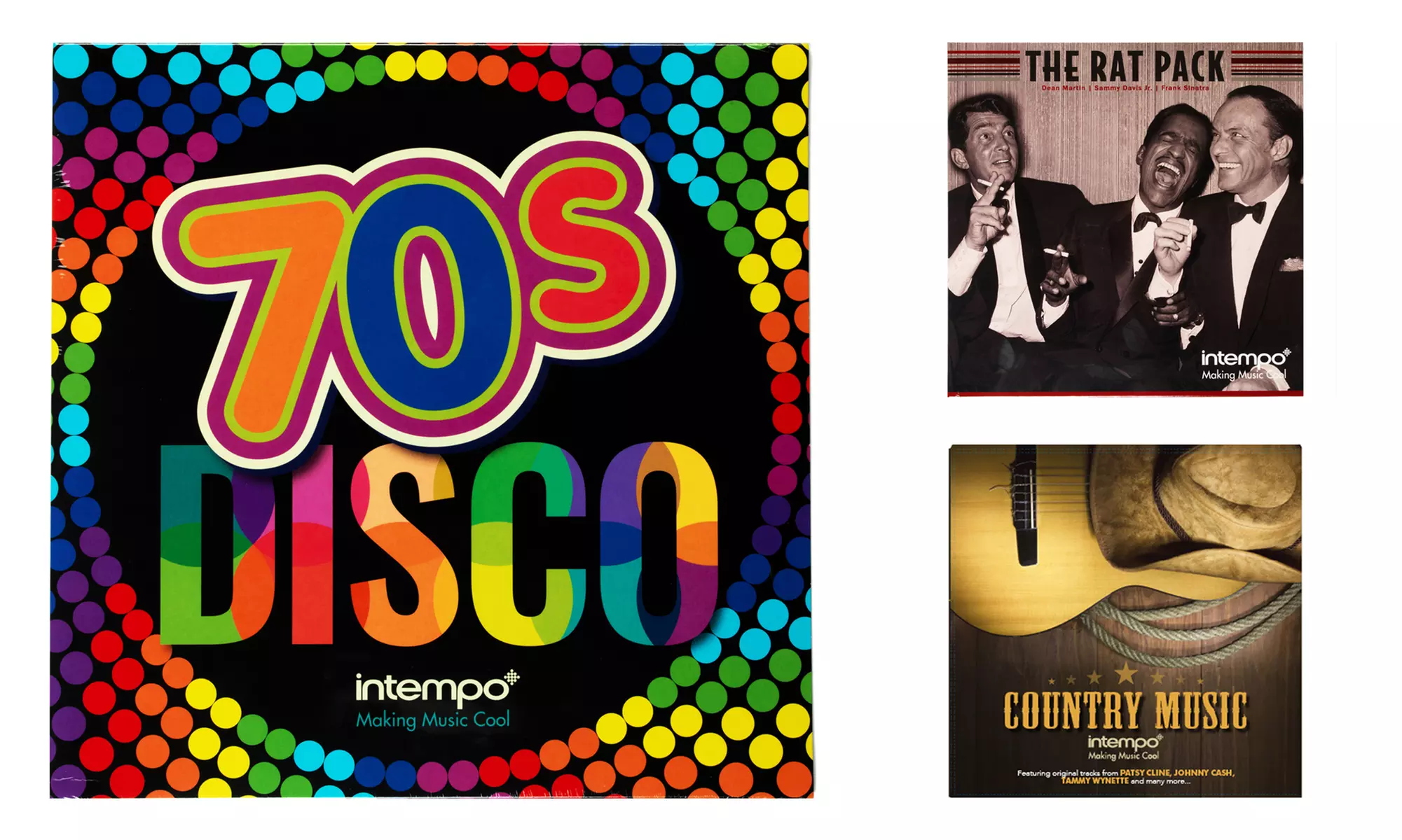 Pack de vinyles avec 1 disque de compilation Rat Pack, 1 album country et 1 album disco 70 - Primary Image