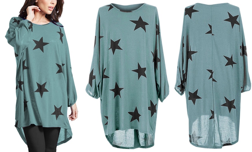 Image 6: Oversized Hi-Lo Star Print Batwing Top