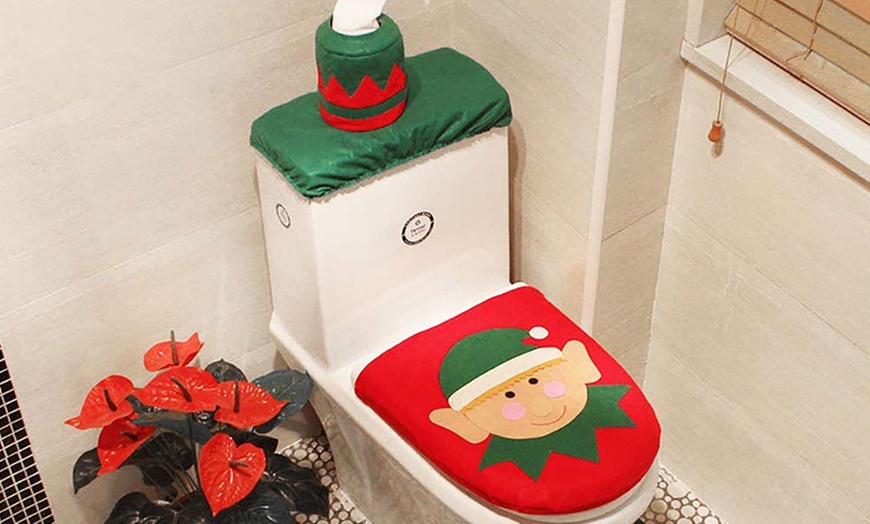 Image 5: Three-Piece Xmas Toilet Cover