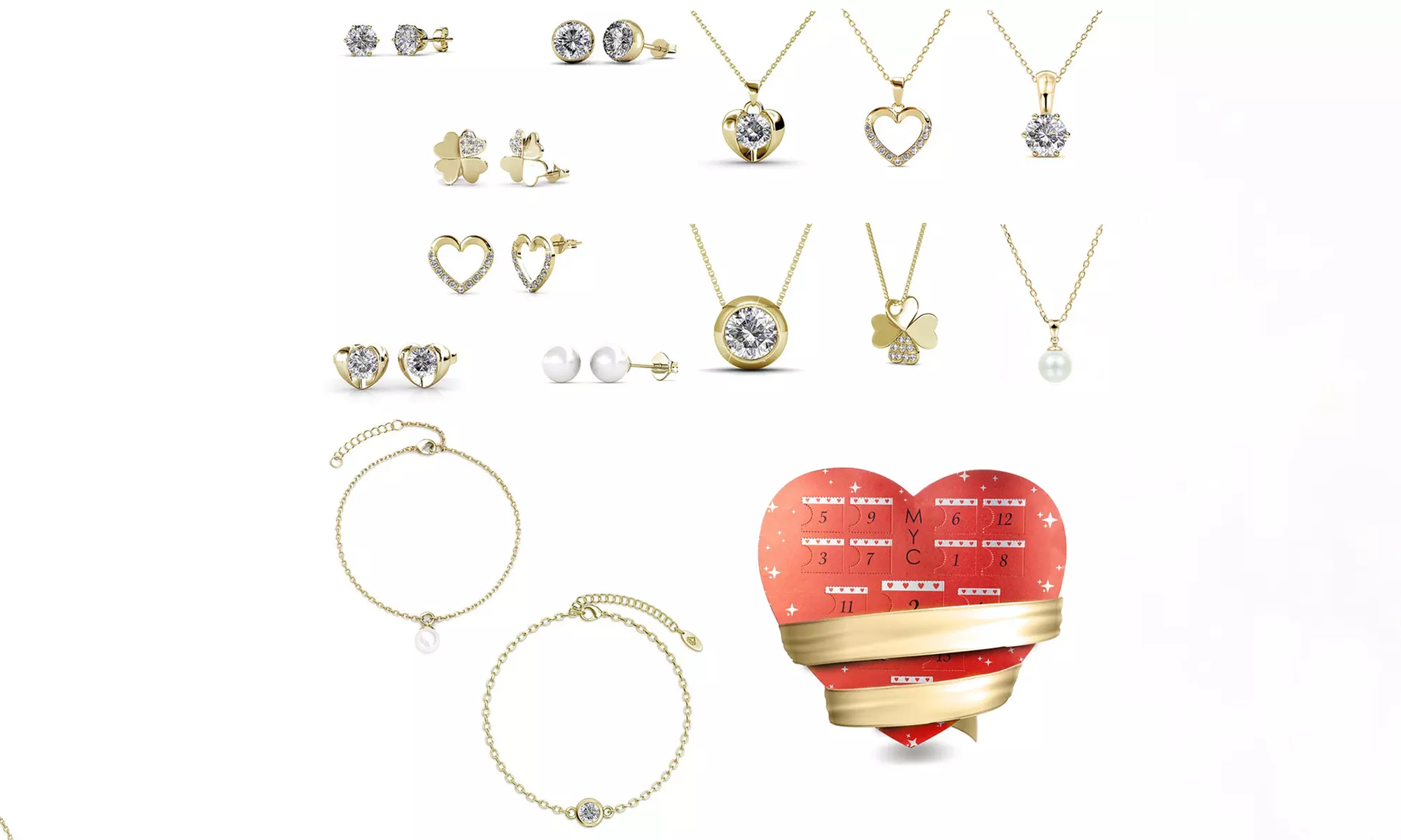 1 o 2 calendari dell'Avvento con 14 gioielli in cristallo