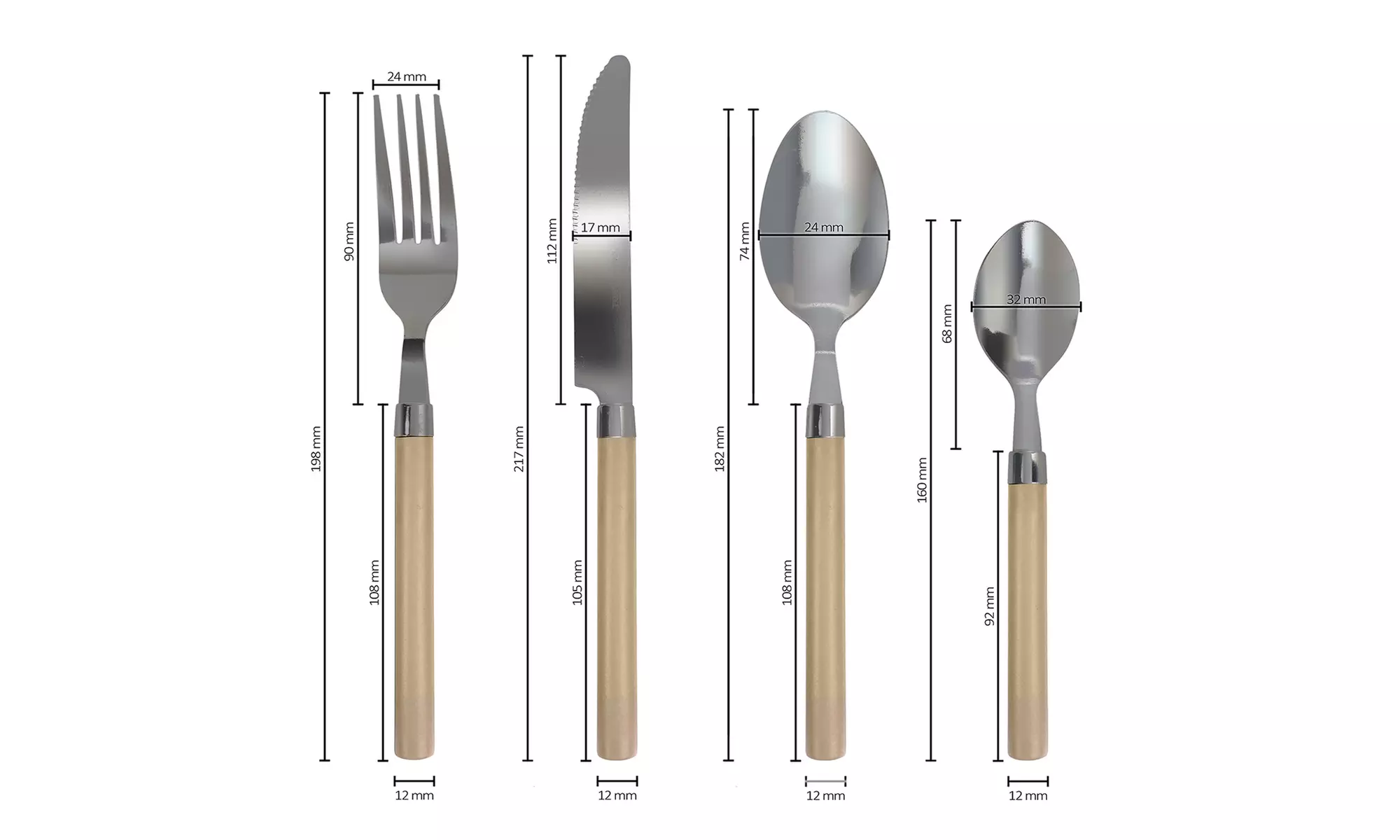 Set de 24 cubiertos de acero inoxidable con mango de colores