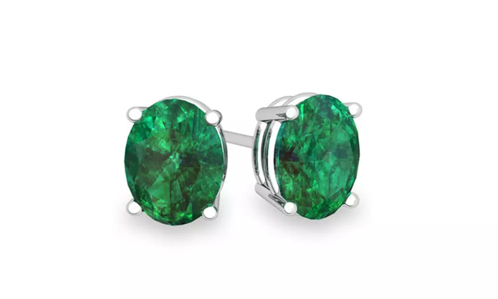 2.00 CTTW Emerald Oval Cut Studs in Sterling Silver by Valencia Gems - Primary Image