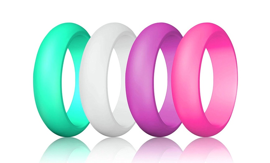 Image 8: 10-Pack Women Silicone Rings Wedding Stackable Durable Rubber Bands