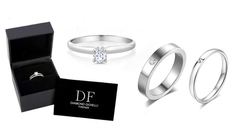 Anelli con diamanti 0,01 ct in argento 925 placcati oro 18 ct disponibili in 3 modelli e 3 dimensioni