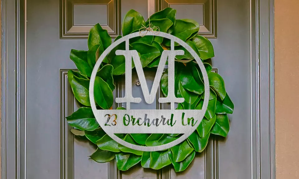 One or Two Personalized 13" or 15" Farmhouse Style Circle Monogram with Name from Rusted Orange (44% Off) - Primary Image
