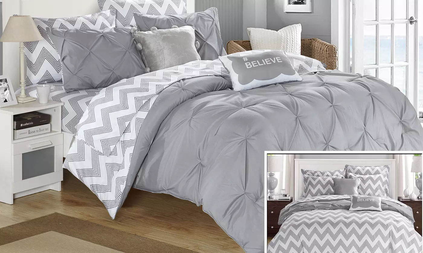 Smallville Pinch-Pleat and Chevron Reversible Comforter Sets (7- or 9-Piece) - Primary Image