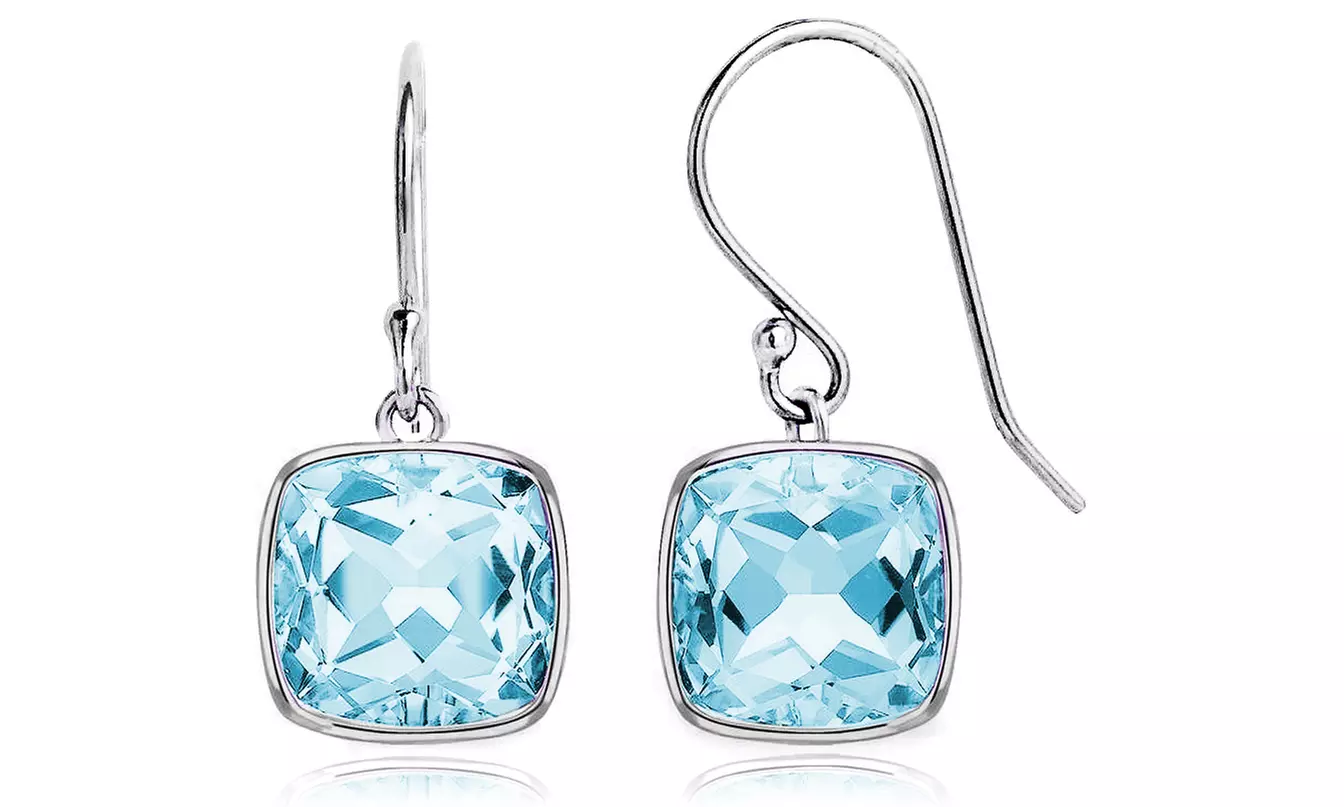 3.5 CTW Cushion Cut Genuine Blue Topaz Drop Earrings in Sterling Silver - Primary Image