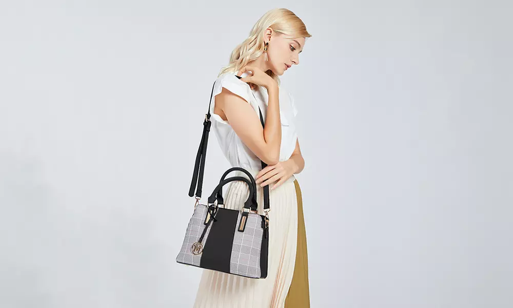 Miss Lulu Gingham Plaid Panel Shoulder Bag Women Handbag