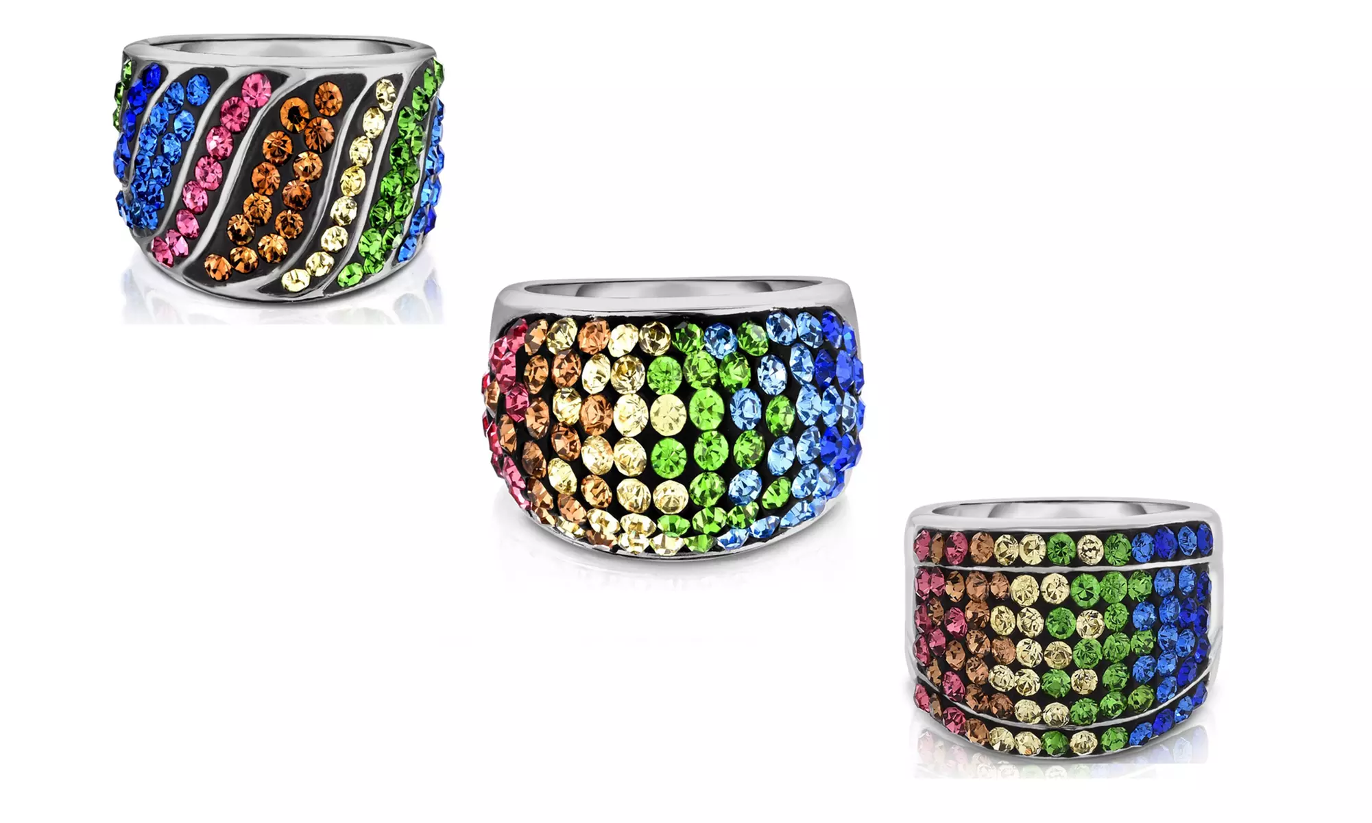 Multi Color Crystal Rainbow Rings Made With Crystals From Swarovski