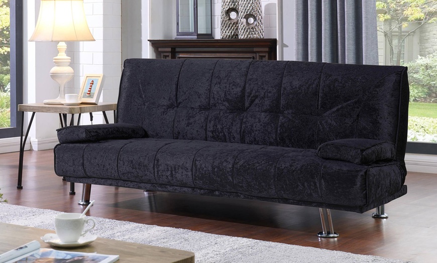 Image 3: Crushed Velvet Fabric Sofa Bed