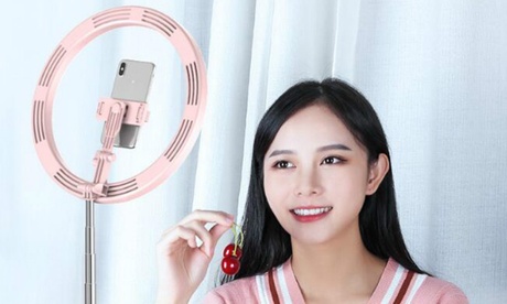 Luz de anillo selfie telescópica plegable portátil con soporte para teléfono