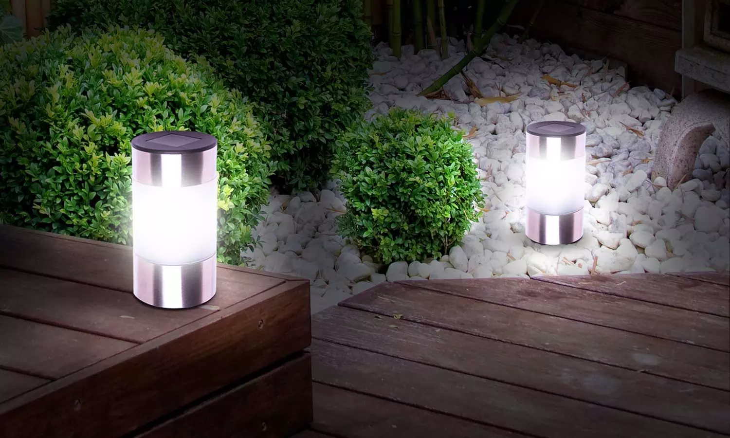 Lot de 4 ou 8 bornes LED solaires Inoxia 2 en 1 - Second Medium