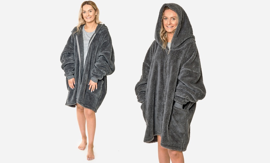 Image 2: Adults' Teddy Oversized Zip-Up Hoodie Blanket