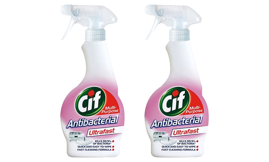 Image 1: Two Bottles of Cif Antibacterial Multi-Purpose Cleaner Spray 450ml