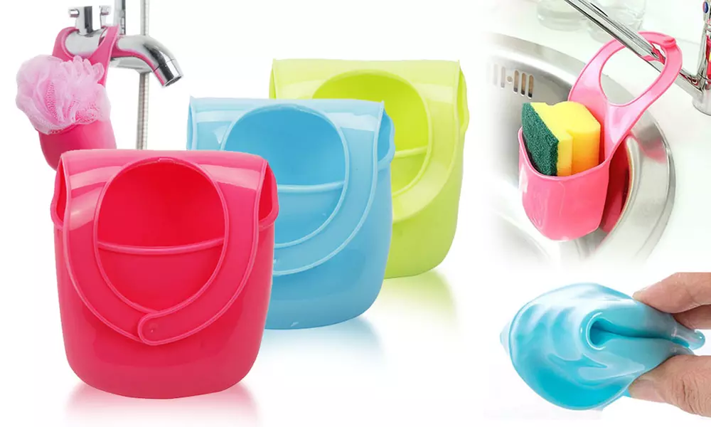 1x, 2x oder 3x praktische Waschbecken-Halterung für Schwämme und Kosmetika in Grün, Pink oder Blau - Primary Image