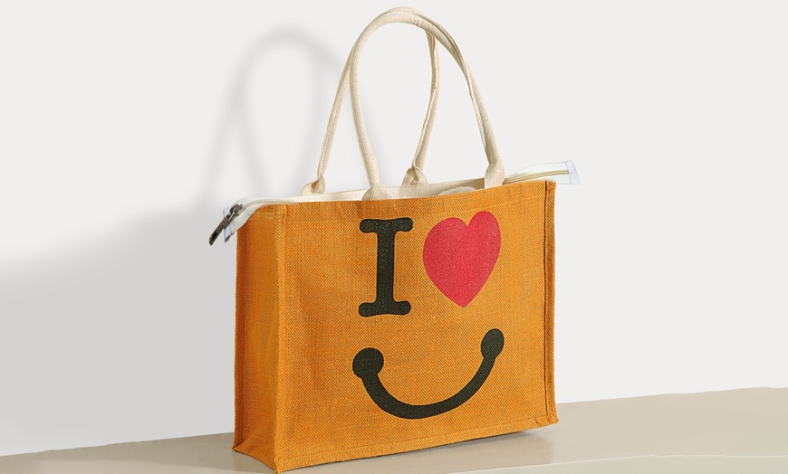 Image 19: Printed Zippered Hessian Bag