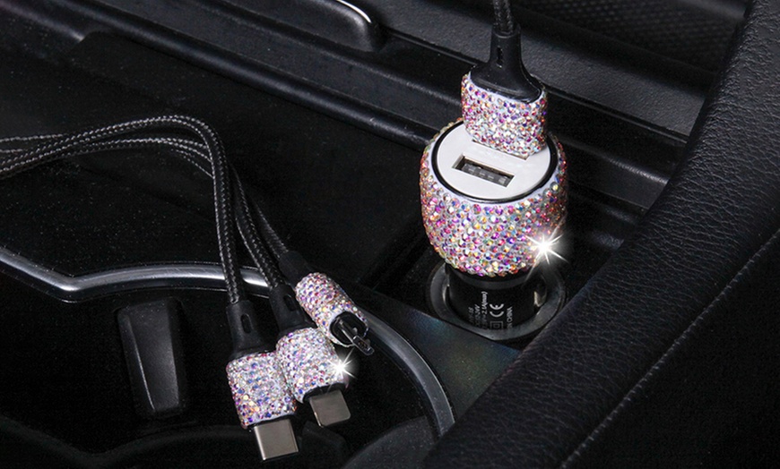 Image 8: Diamond Car Charger with Three-in-One Charging Cable