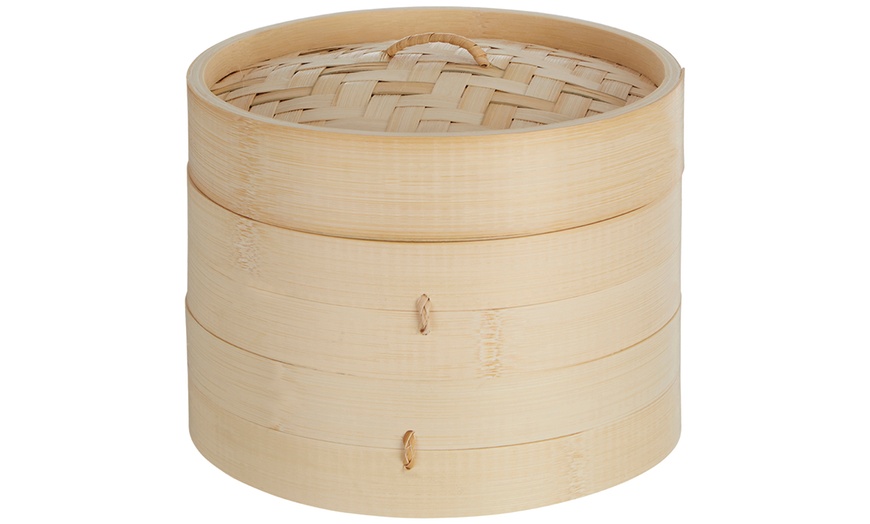 Image 7: Round Two-Tier Bamboo Steamer