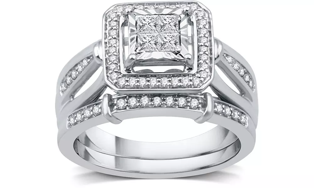 1/2 CTTW Diamond Princess Cut Bridal Set in Sterling Silver by DeCarat - Primary Image